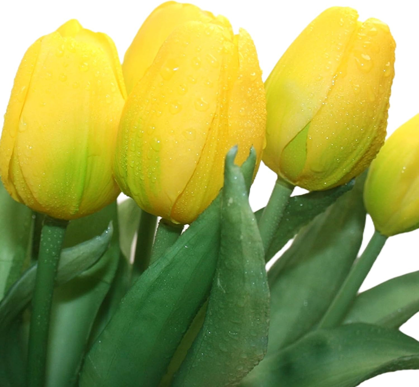 15pcs Artificial Tulips Flowers, Fake Tulips Real Touch, Faux Latex Bouquets, for Party Wedding Home Room Decoration (Yellow)