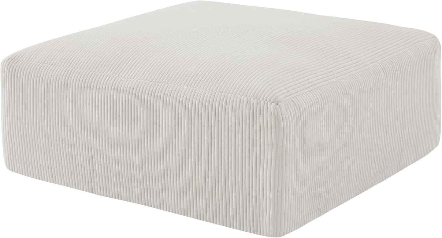 40" Square Stuffed Ottoman Pouf for Sofa Couch, Corduroy Poufs with Foam Chunk Filling, Furry & Fluffy Foot Stool Movable Ottoman. 40 * 40 Floor Poufs Foot Rest for Living Room, Beige