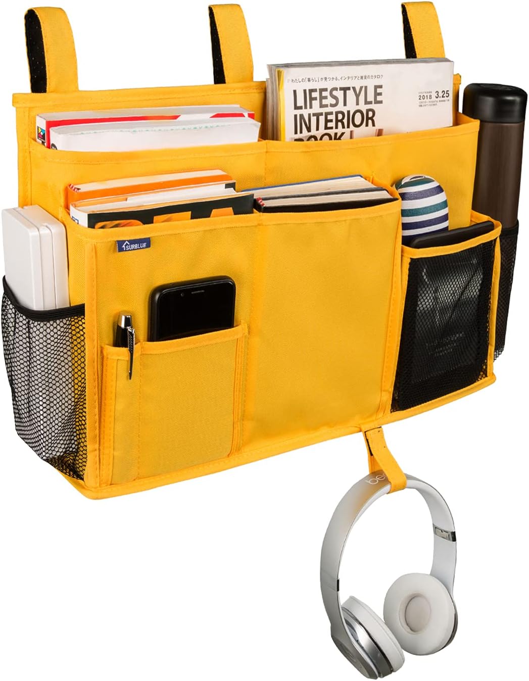 Surblue Caddy Hanging Organizer Bedside Storage Bag for Bunk and Hospital Beds, Yellow, L