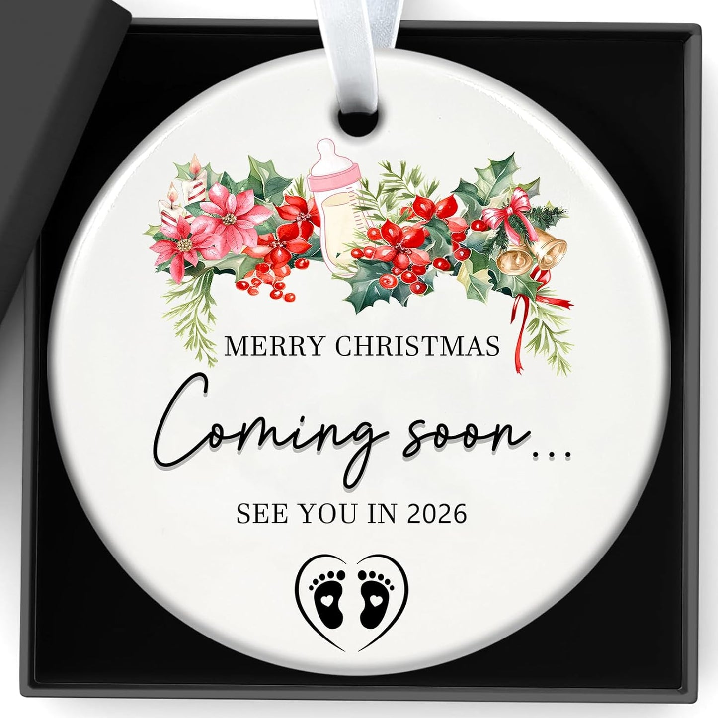 Christmas Ornaments, Expecting Baby Ornament Pregnancy Announcement Merry Christmas Coming Soon See You in 2026 Xmas Hanging Decor Best Gift for Expectant Moms or Grandparents 3 Inch Ceramic