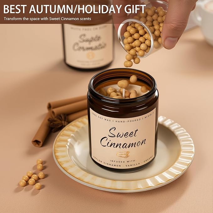 Auelife Fall Candle, Sweet Cinnamon Scented Candle, Fall Scents Soy Candles for Home Scented - Autumn Candles Gifts Set for Men and Women, Holiday, Thanksgiving, 7oz