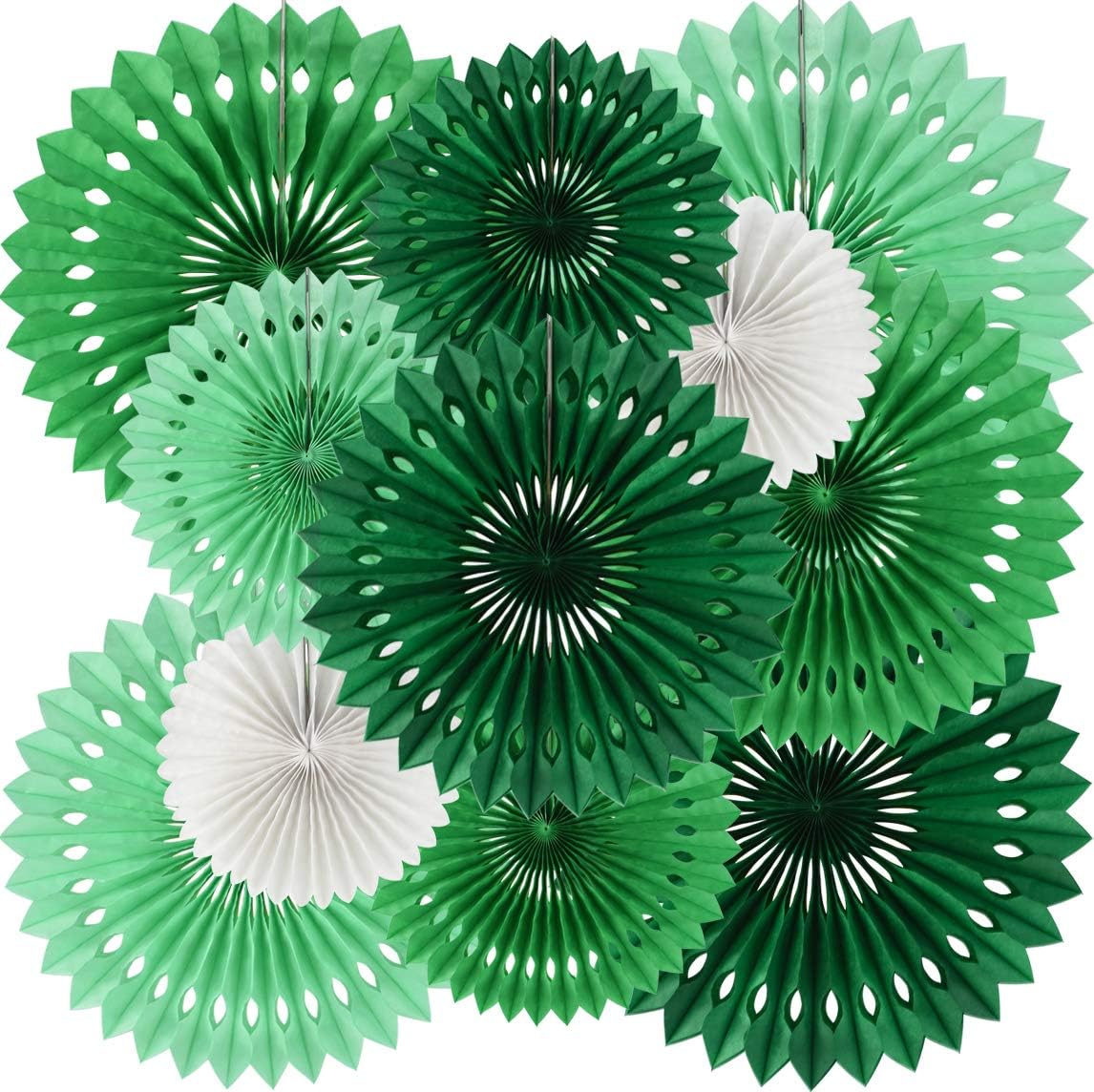 BEISHIDA Green White Party Decoration Hanging Honeycomb Round Paper Fans Kit for Theme Birthday Baby Shower Summer Forest Patrick's Irish Backdrop Party Supplies（11packs）
