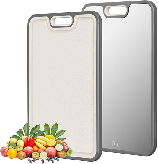 Titanium cutting boards for Kitchen,Double Sided Food Grade,Pure Titanium and Wheat Straw PP, Double Chopping Boards for Meat and Fruits Easy to Clean Size 15’’x10’’