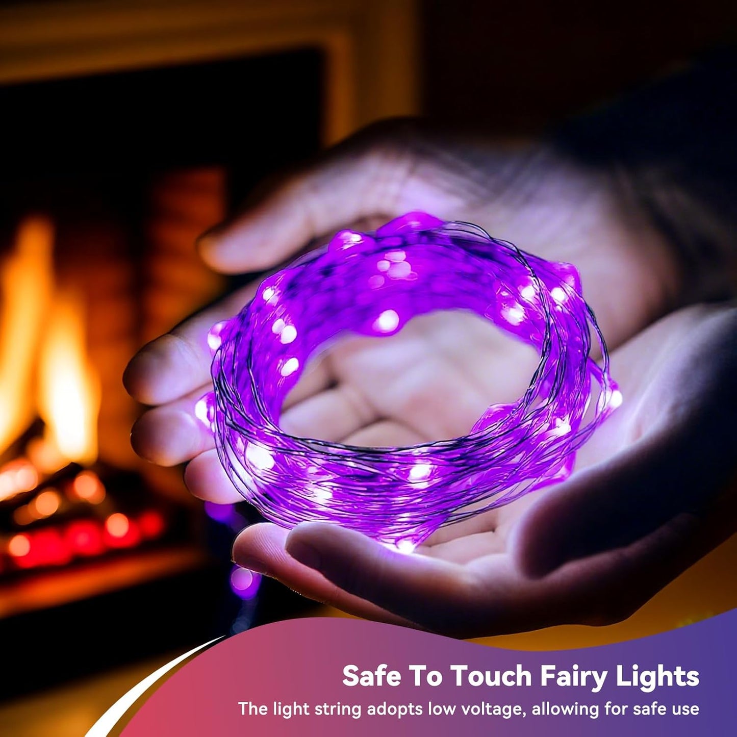 4 Pack 60LED Halloween Fairy Lights Battery Operated - 20FT Twinkle Lights with 2 Lighting Modes Indoor Outdoor, Waterproof Led Fairy String Lights for Christmas, Bedroom, Dorm, DIY Decor, Purple