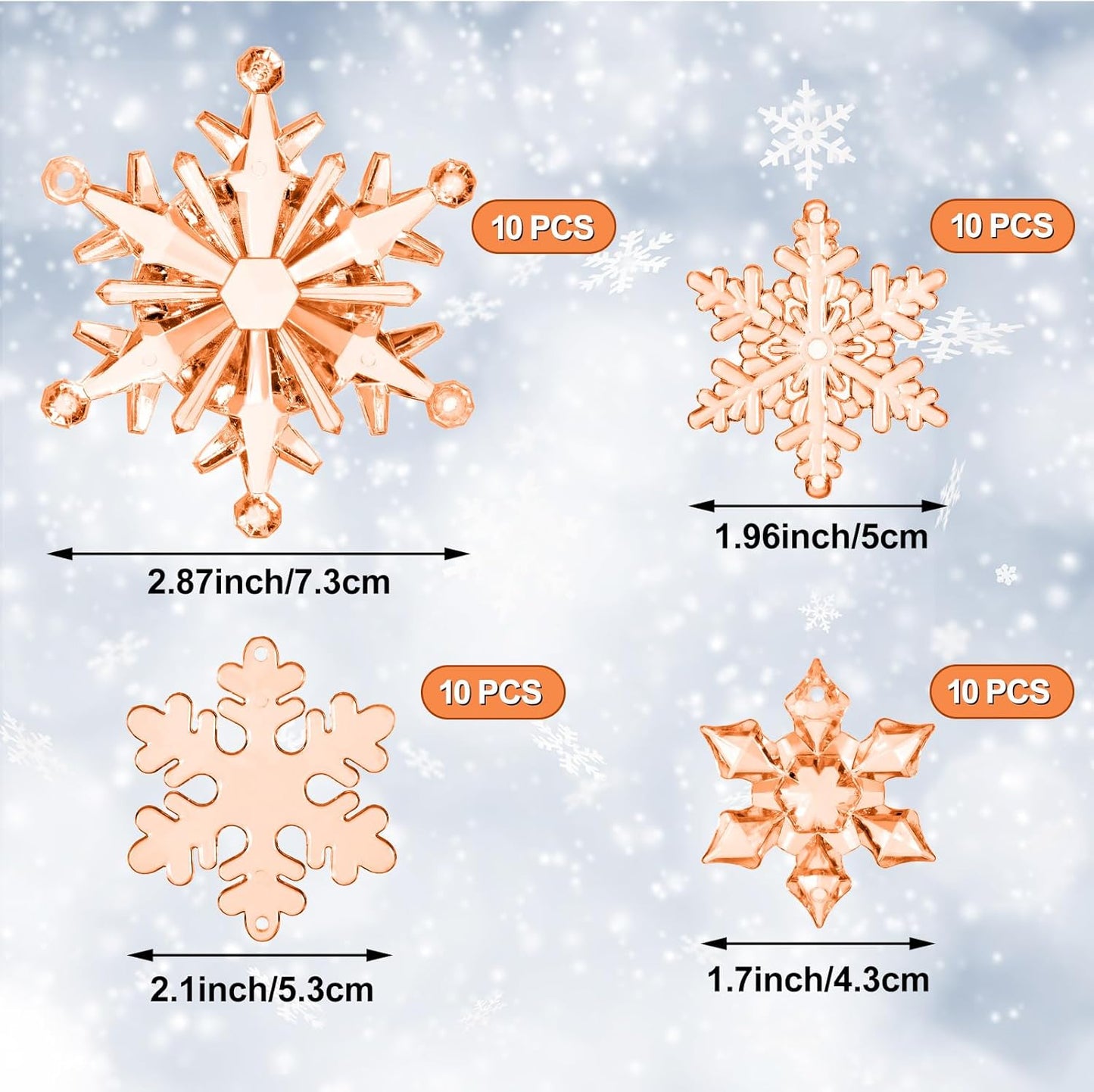 Dilunave 40 Pieces Christmas Snowflake Ornaments Acrylic Christmas Tree Decorations Crystal Snowflakes Translucent Winter Hanging Ornament for Tree (Champagne)