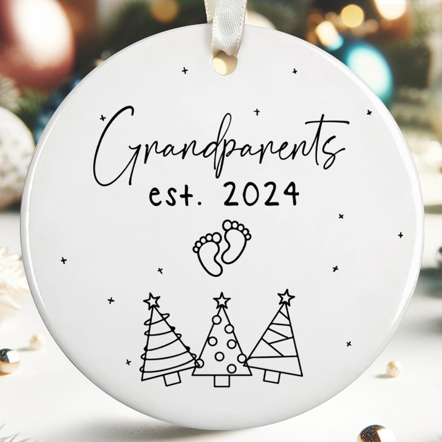 Grandparents Ornament - Grandma Grandpa Ornaments - Promoted to Grandma Grandpa 2024 Ornaments - Ceramic Ornament