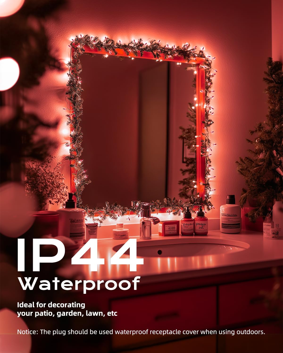 Brightown Red Mini String Lights, 100-Count 26.5ft Incandescent Bulb Valentine's Day Fairy Lights for Indoor Holiday Decoration, Christmas Tree Garland Wedding Party Multi-Use, White Wire