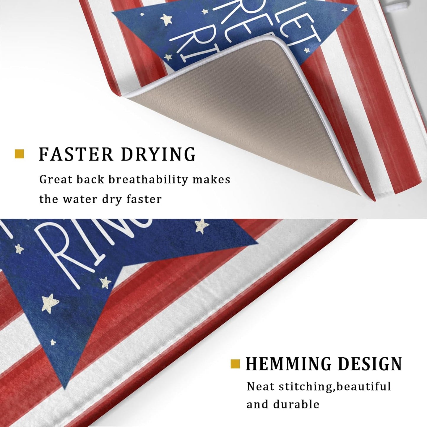 4th of July Dish Drying Mat for Kitchen Counter Patriotic Absorbent Reversible Microfiber Kitchen Countertop Protector Dishes Pad Large 18x24 inch