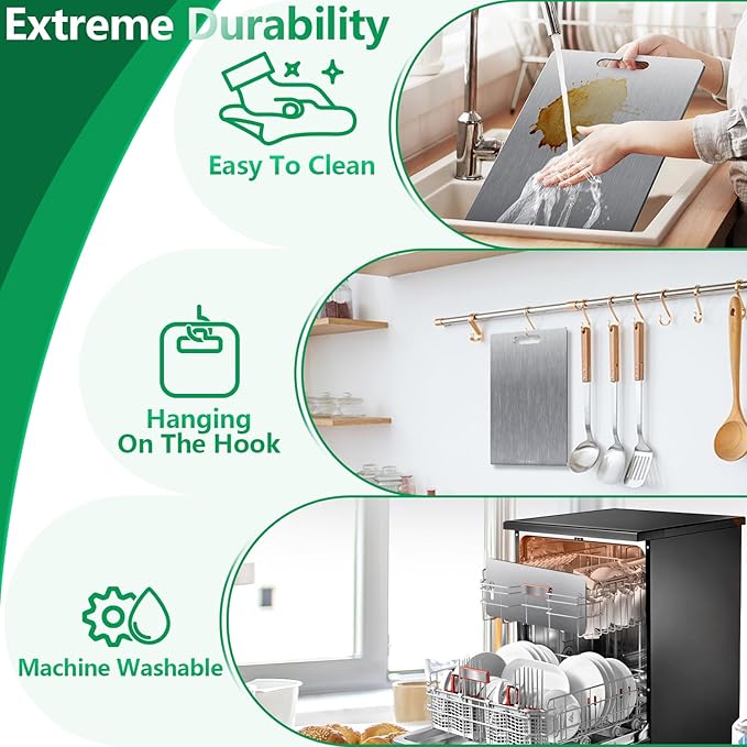 Titanium Cutting Boards for Kitchen [Set of 3], Double Sided Pure Titanium Cutting Board | Easy to Clean | Dishwasher Safe | Food-Grade Raw & Cooked Foods or Outdoor Camping Chopping Board