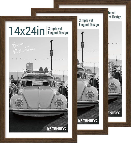 14x24 Picture Frame 3 Pack - Brown Woodgrain, Wood Poster Frame, Gallery Poster Frame - Wall Hanging