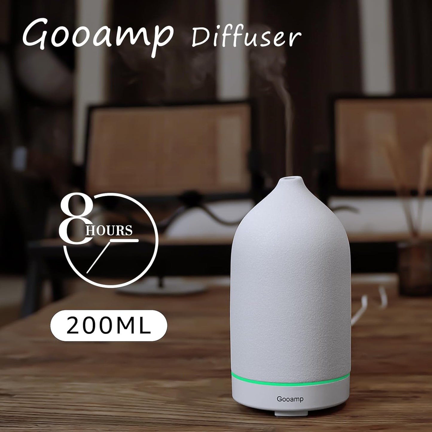 200ML Ceramic Essential Oil Diffuser - Ultrasonic Aromatherapy & Humidifier with 7-Color LED Lights, Auto Shut-Off, White, 1H/3H/6H Timer | Scent for Home,Office,Yoga