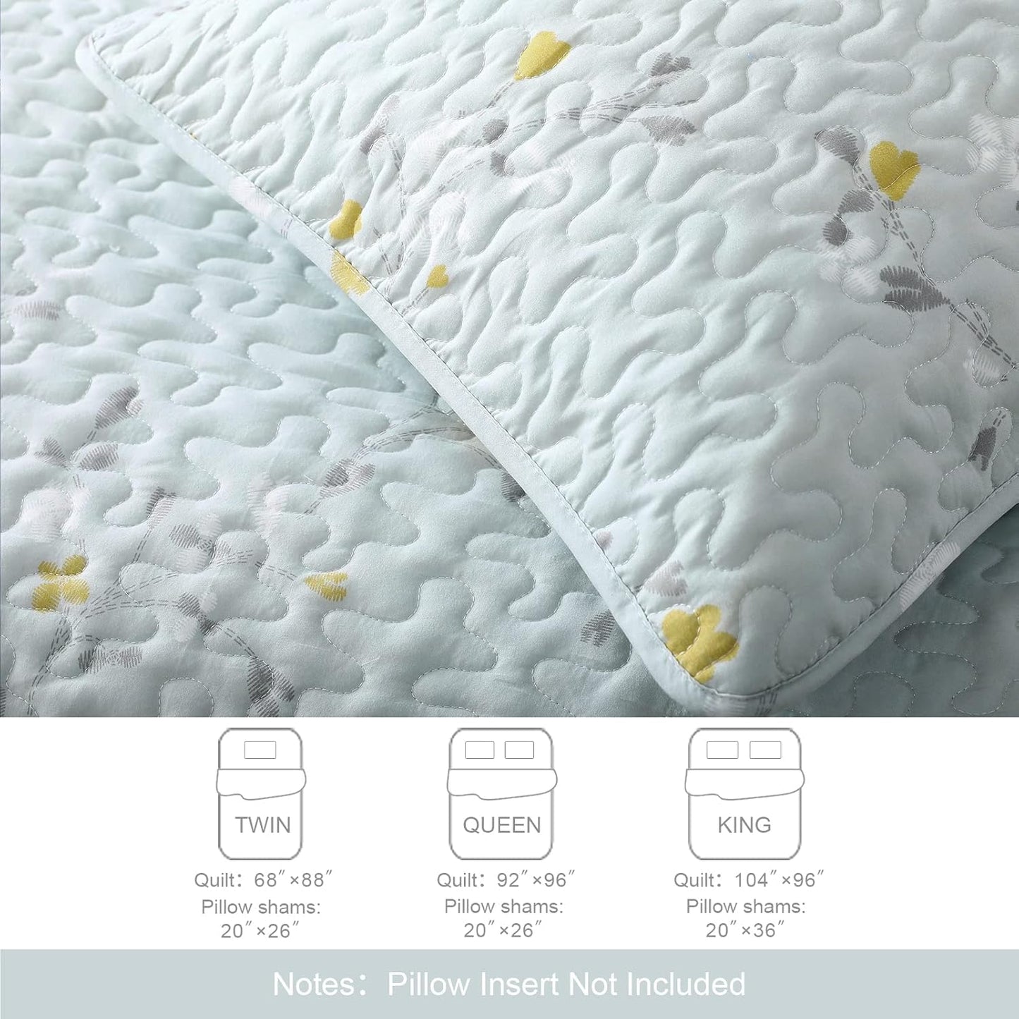 Exclusivo Mezcla Reversible Boho Quilt Set King Size, 3 Pieces Flowers Aqua All Season Bedspreads, Ultra Soft Floral Coverlet Bedding Set with Printed Pattern (1 Quilt, 2 Pillow Shams)