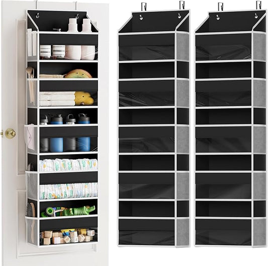 SpaceAid 2 Pack Over The Door Organizer with 5 Large Pockets and 10 Mesh Side Pockets, 5 Layers Door Organizer Hanging with Clear Window for Bedroom, Bathroom, Pantry and Nursery, Black