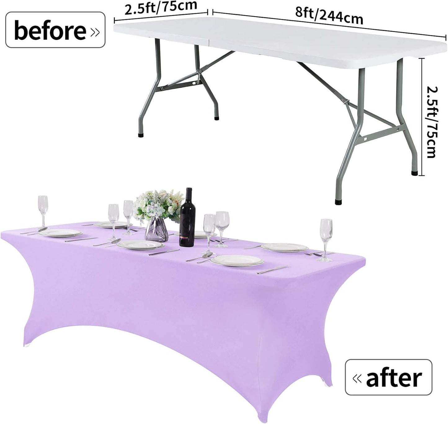 Spandex Table Cover for 8FT or 4ft or 6ft Table Universal Fitted Stretch Tablecloth for Party, Banquet, Wedding and Events-Lavender