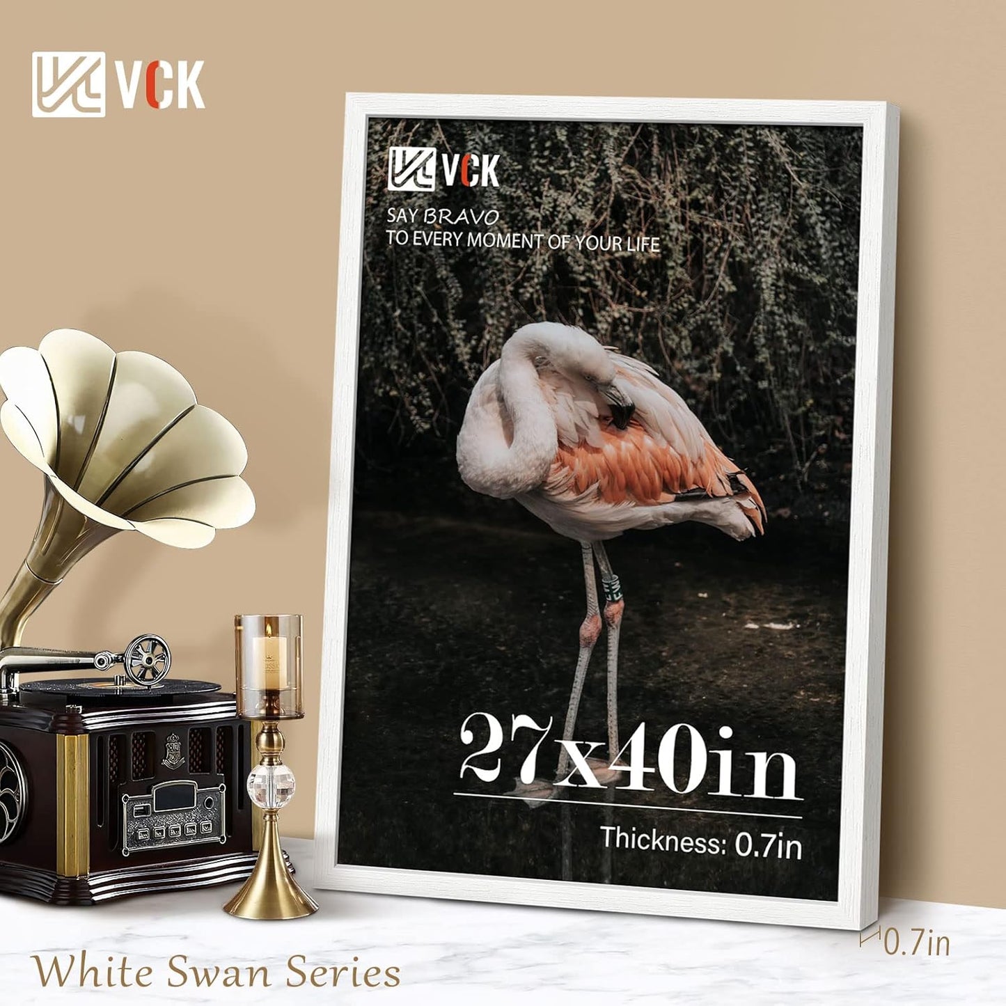 VCK 27x40 Solid Wood Poster Frames Set of 3, Exclusive Woodgrain White Picture Frame, Wall Mounting Hanging