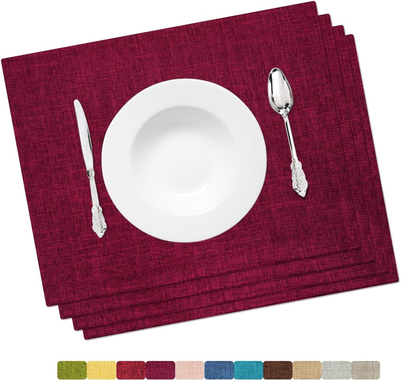 Placemat Set-Washable Place Mats for Parties-Elegant Table Mats for Kitchen Table, Set of 4 Dining Table Placemats-Heat-Resistant Cloth Placemats for Indoor and Outdoor,13x19-Burgundy Purple