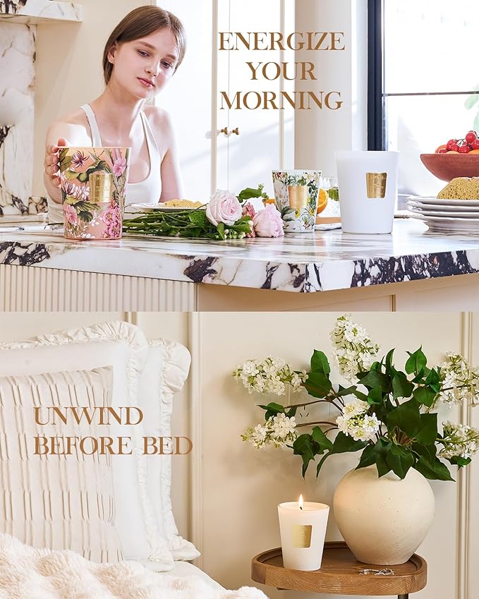 M&SENSE Peony Blush Sude Scented Natural Soy Wax Candle, 14.1oz 60 Hours Long Lasting Slow Burning Candles for Home Decor, Aromatherapy Candle for Stress Relief