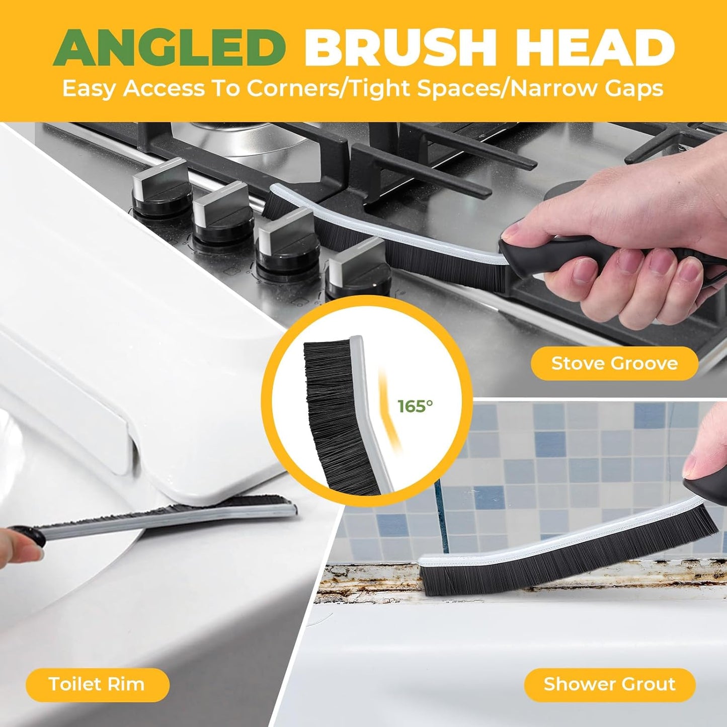 Cleaning Brush - 3 Pcs Hard Bristle Crevice Cleaning Brush, Grout Brush, Scrub Brush for Tile Grout Crevice, Gap Cleaning Tools for Bathroom Kitchen Toilet Window Track (3, Black)