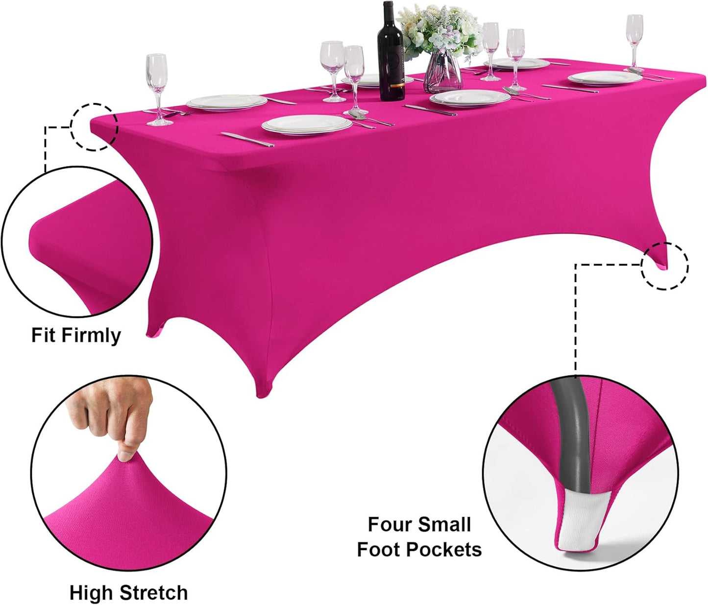 SuperO 2Pack Waterproof Spandex Table Cover for 4FT Table Universal Fitted Stretch Tablecloth for Party, Banquet, Wedding and Events-Fuchsia
