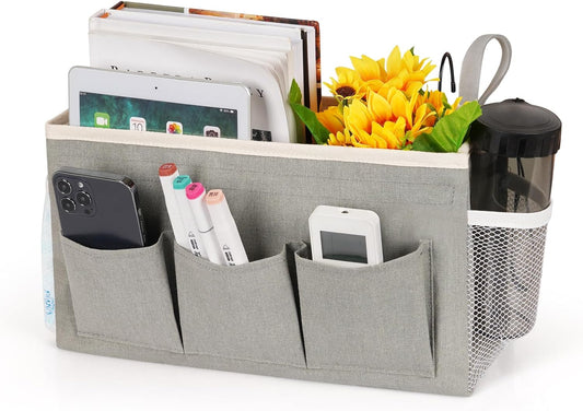 Bedside Storage Caddy/Bedside Hanging Storage Bag for Headboards Bunk Beds Dorm Rooms Book Phone Magazine Holder (New Grey)