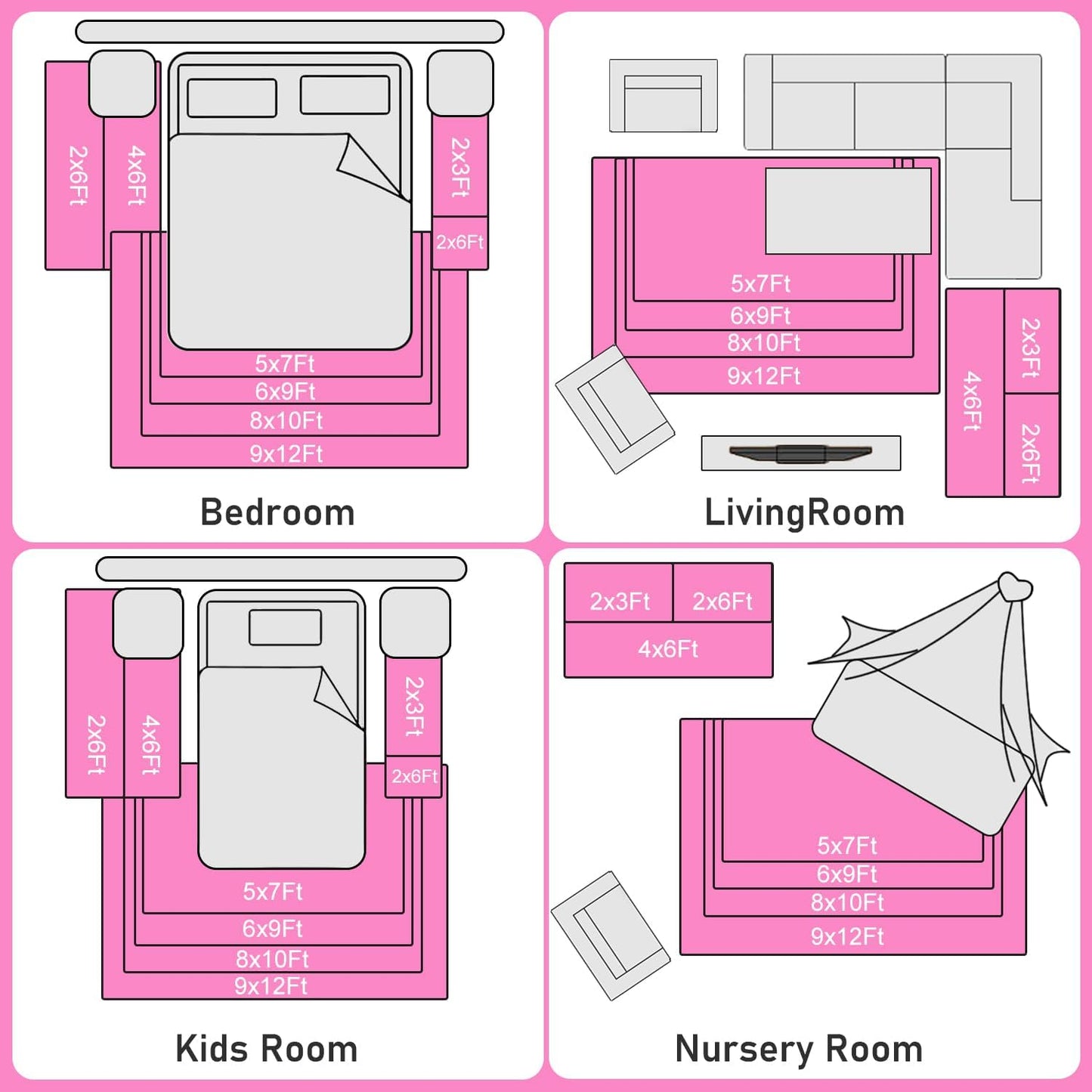 Rezutan Soft Fluffy Rug for Living Room Bedroom, Large Comfy Modern Shaggy Fuzzy Plush Indoor Nursery Classroom Home Decor Bedside Rug with Non-Slip Bottom, Hot Pink, 8 X 10 Feet