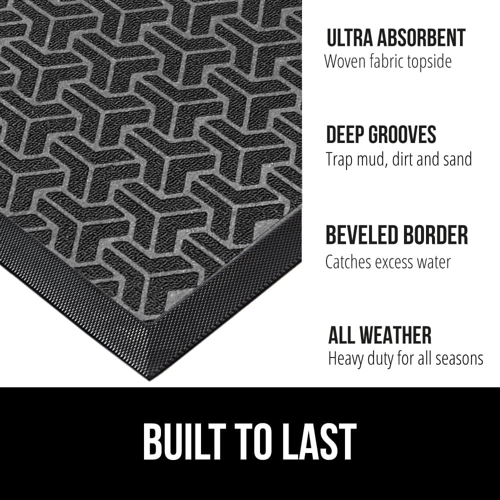 GORILLA GRIP 100% Waterproof All-Season WeatherMax Doormat 35x23, US Designed Natural Rubber, Stain and Fade Resistant, Low Profile Indoor Outdoor Door Mats, Easy Clean Patio Mat, Slate Geometric