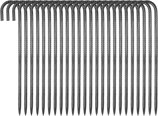 VEVOR Rebar Stakes, 16-Inch, Heavy-Duty 0.4 in Diameter J Hook, Galvanized Steel Ground Anchors with Chisel Point End & Rust-Resistant Coating, for Gardening Support, Fence, Camping Tents (24-Pack)