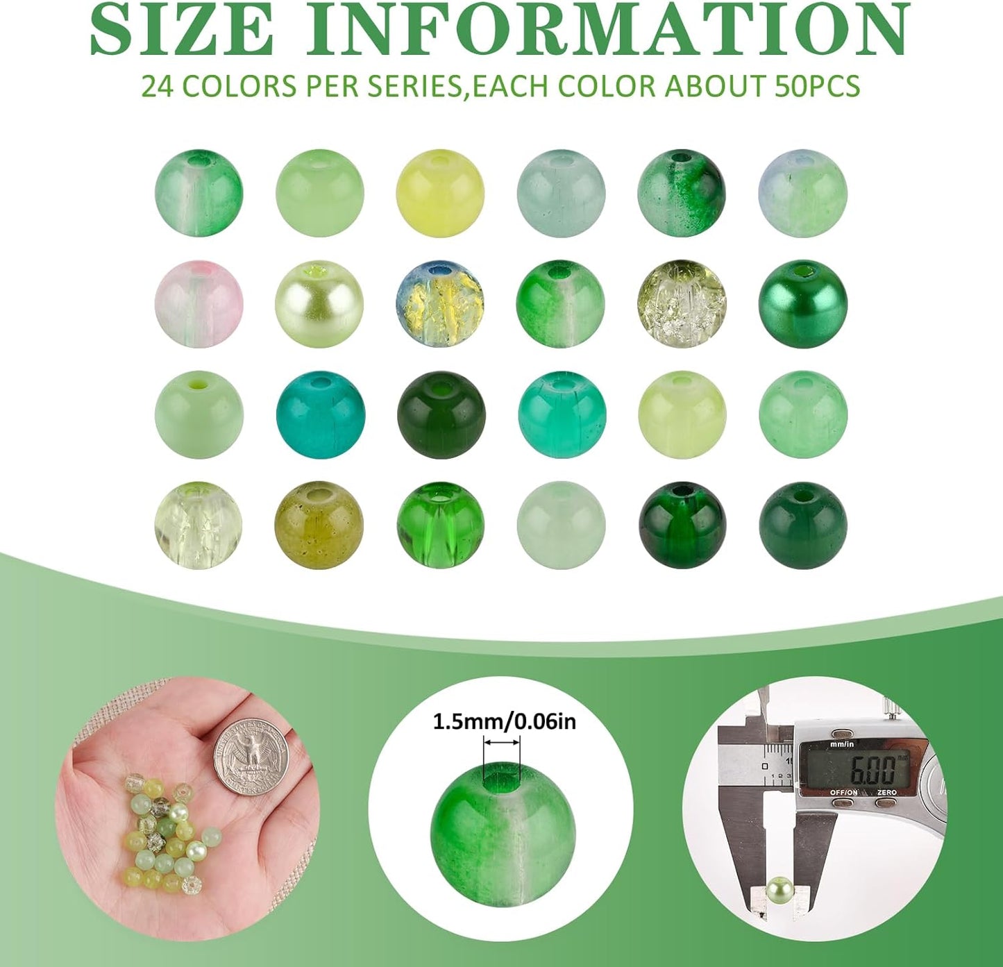 XSEINO About 1200PCS 6mm Glass Beads Bracelet Making Kit,24 Assorted Green Nature Series Colorful Crystal Beads for Bracelet and Jewelry Making and DIY Crafts,Friendship Bracelets