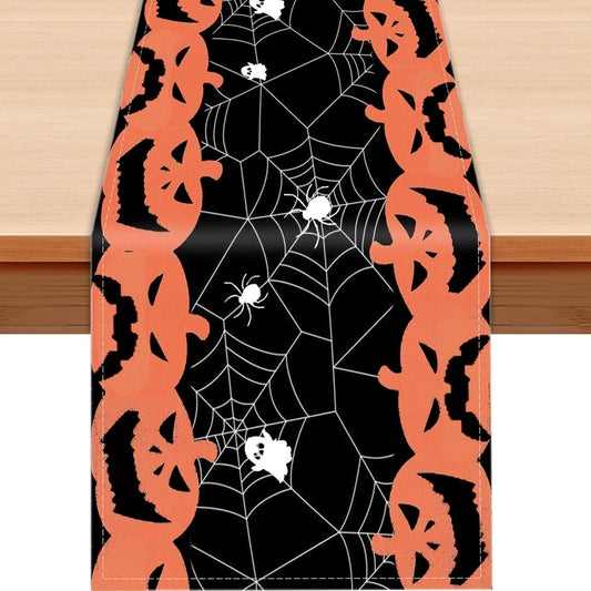 Halloween Long Table Runner Black and Orange Pumpkin Spider Web Table Linen Runner Kitchen Dining Table Runner Halloween Table Decoration for Holiday Indoor Outdoor Home Party Decor 13 x 72 Inch