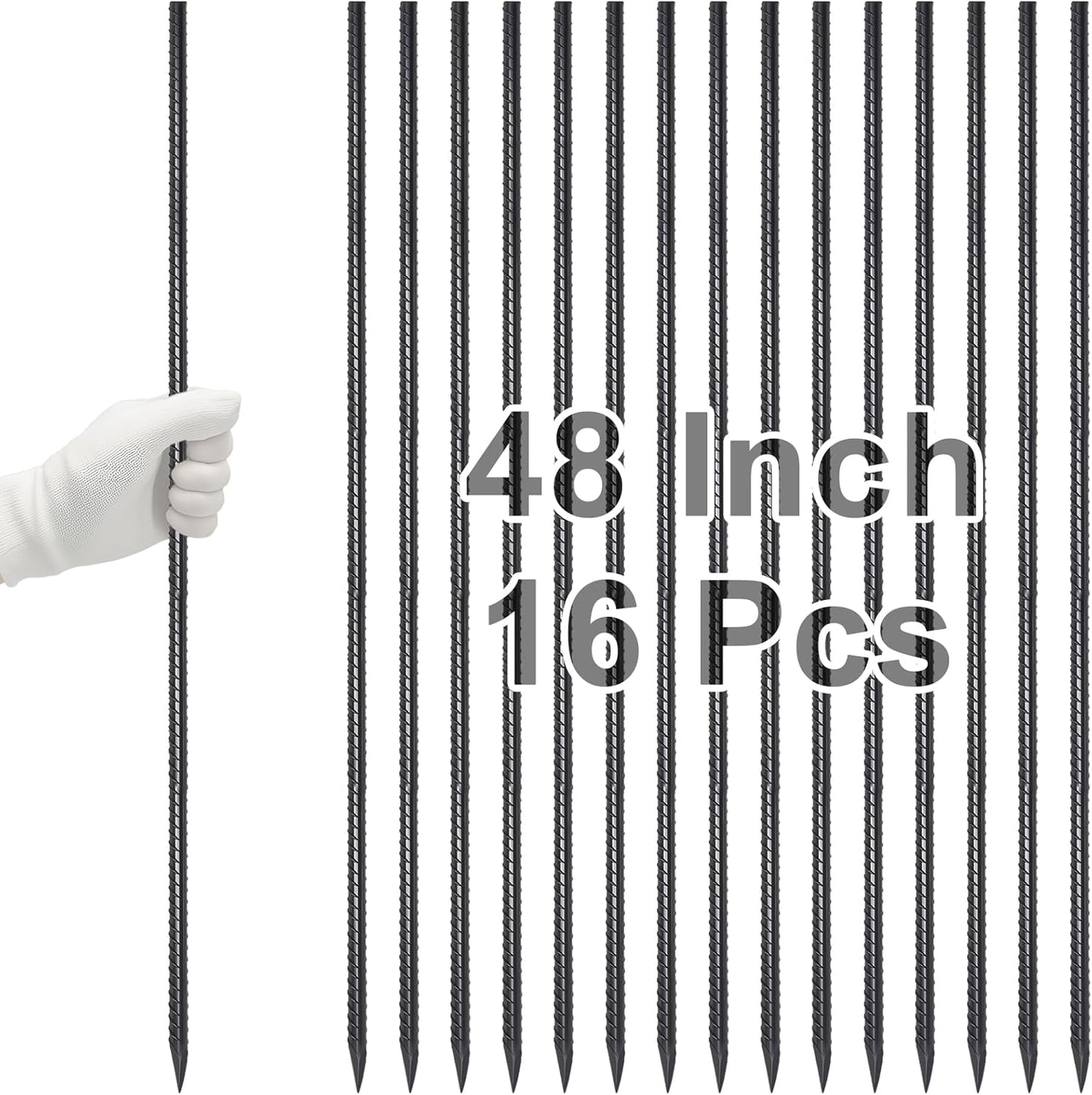 VVOKGO Rebar Stakes 48 Inch 16-Pack Concrete Form Stakes Heavy Duty Straight Ground Anchors, 3/8" Diameter Metal Steel Spikes with Chisel Point End for Plant Support, Garden Border,Landscape Edging
