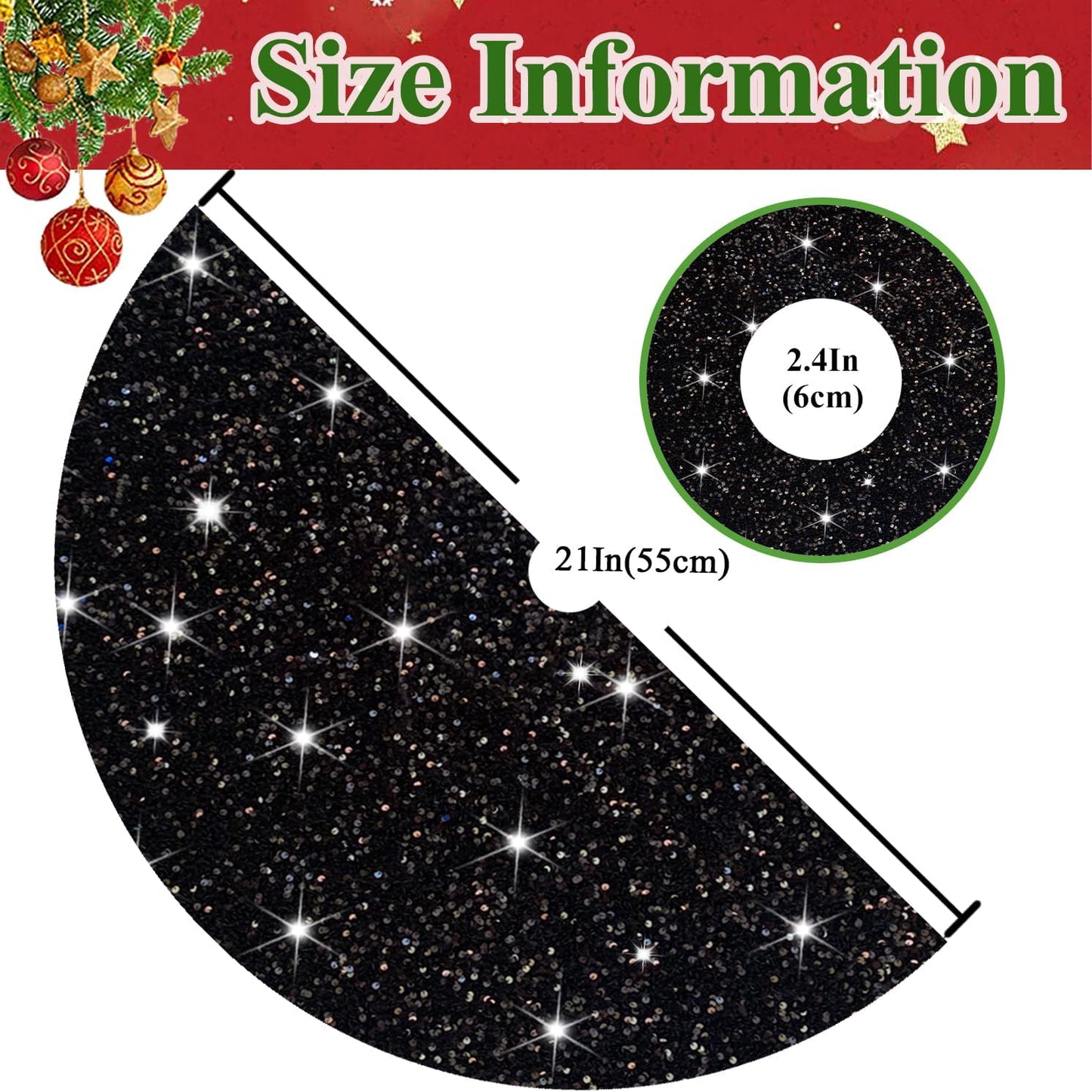 Black Tree Skirt Christmas 21 Inch Decorated Sequin Tree Skirt Velvet Xmas Tree Mat Soft Thick Tree Cover Base Sparkling Small Skirt for Artificial Trees Halloween Supply for Home Family Decorations