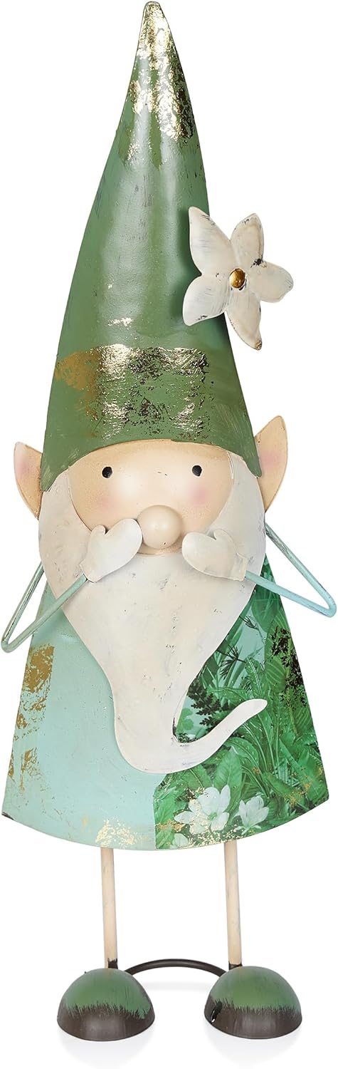 Alpine Corporation - 18" Tall Outdoor Garden Gnome Yard Decoration - Metal Statue with Speak No Evil Expression - Durable, Weatherproof Lawn Sculpture for Patio, Deck, Yard