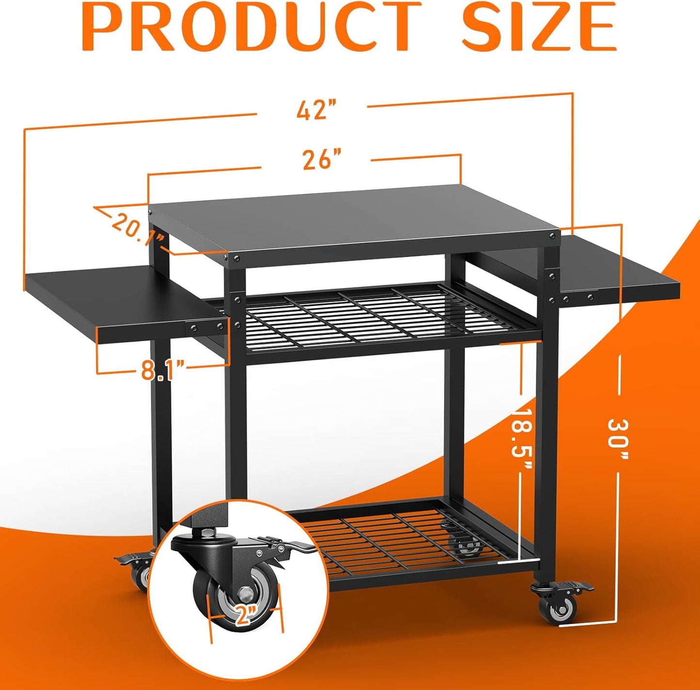 Outdoor Grill Table, Movable Grill Cart for Blackstone Griddle, Pizza Oven Stand for Onni, Kitchen Cooking Prep Table BBQ Cart for Party, Bar, Camping