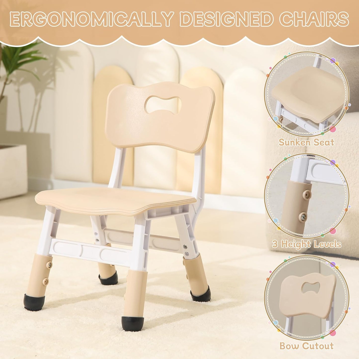 Height-Adjustable Kids Table and Chairs, 31.5''L x 23.6''W Toddler Table and 4 Chairs Set with Anti-Slip Foot Covers, Children Activity Table for Ages 2-10, Graffiti Desktop