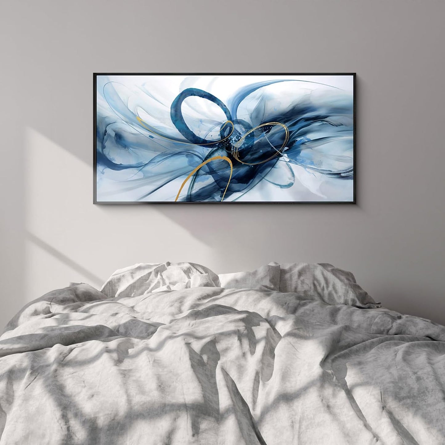 XLSJERST Frame Wall Art - Modern Abstract Canvas Wall Art Blue and White Picture Artwork for Office Bedroom Home Decoration