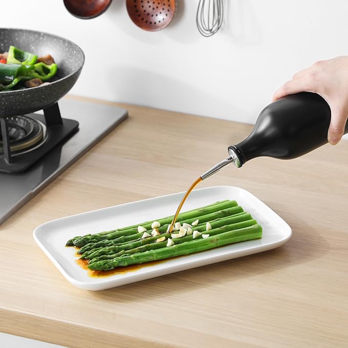 vancasso 20 Oz Ceramic Olive Oil Dispenser Bottle, Bottle Dispenser with Spout and Funnel for Kitchen,Suitable for Oil, Vinegar, Coffee Syrups & Other Liquids，BK