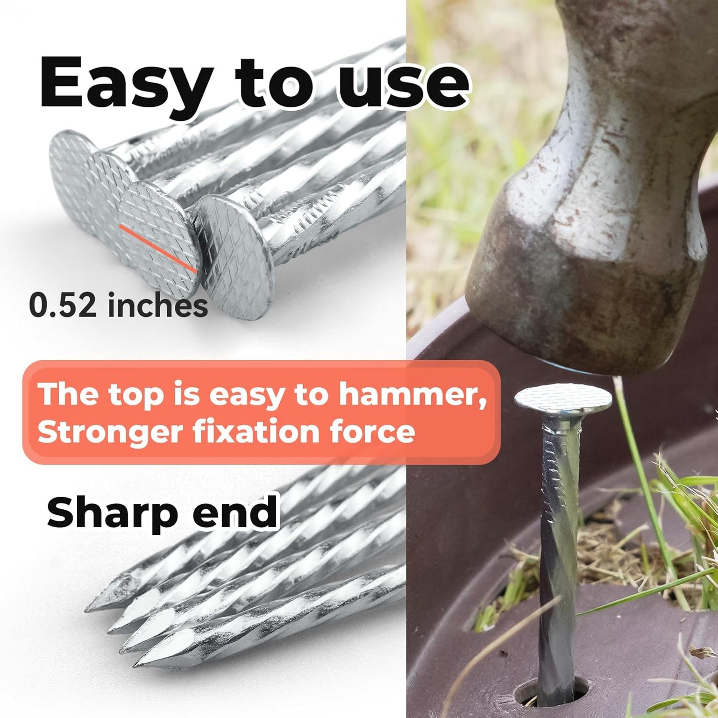 8" Heavy Duty Spiral Landscape Spikes - Solid Galvanized Metal Garden Stakes for Fixing Paver Edging, Weed Barriers, Artificial Turf, Tent and More (200 Pack)