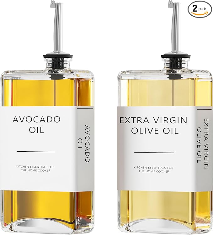 New England Stories Kitchen Cooking Oil Dispenser Set, Olive Oil and Vinegar Bottles, Soy Sauce Dispenser - 2 Pieces, Silver, Durable & Stylish Design