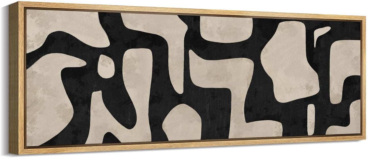 MUDECOR Large Framed Canvas Print Wall Art Abstract Contours Black and White Illustrations Antique Retro Fine Art Illustrations Decorative Colorful for Bedroom - 60"x20"