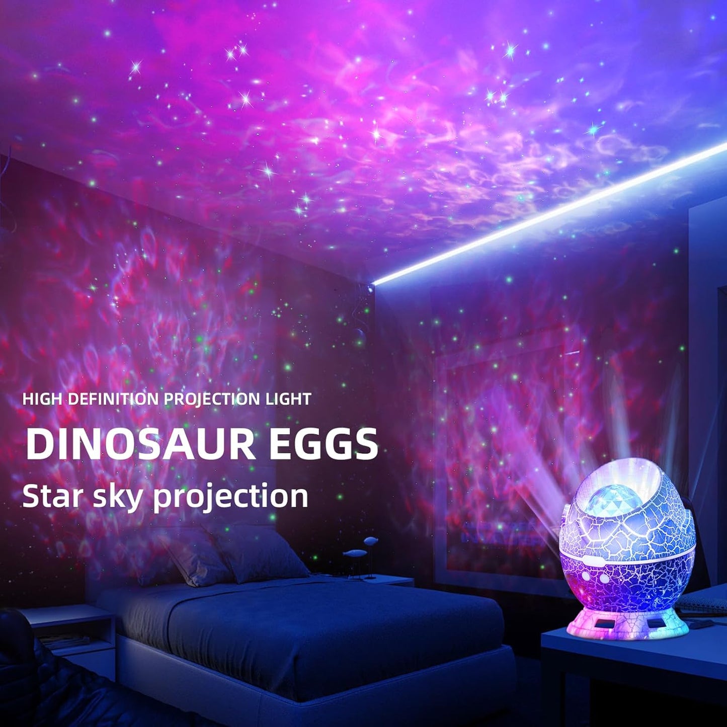 Dinosaur Egg Galaxy Star Projector Starry Night Light, 14 Colors Night Light for Kids Room, Nebula, Timer & Remote Control Best Gift & Adults Home Theater, Party, Living Room, Christmas Decor