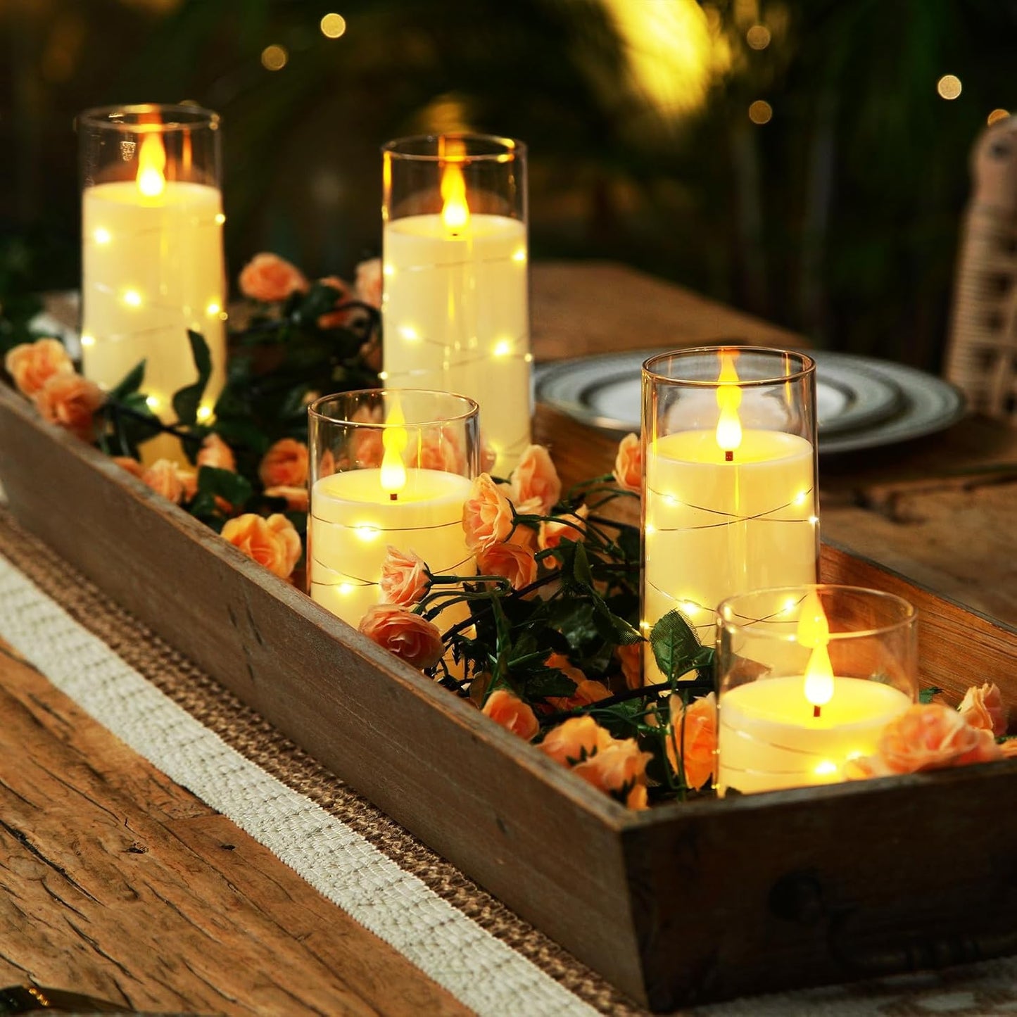 Homemory 9 Pcs Flameless Candles with Embedded Star String Fairy Lights, Battery Operated Candles, LED Candle, Fake Candles with Remote Control and Timer (Ivory)