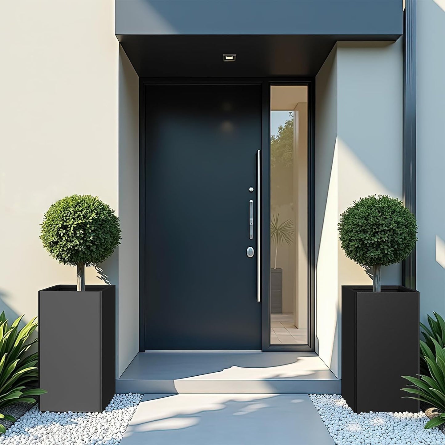 26" Tall Planters, Outdoor＆Indoor Black Planter Pots, Durable All-Weather Use with Drainage Holes, Large Planters Modern Décor for Porch, Patio, Backyard