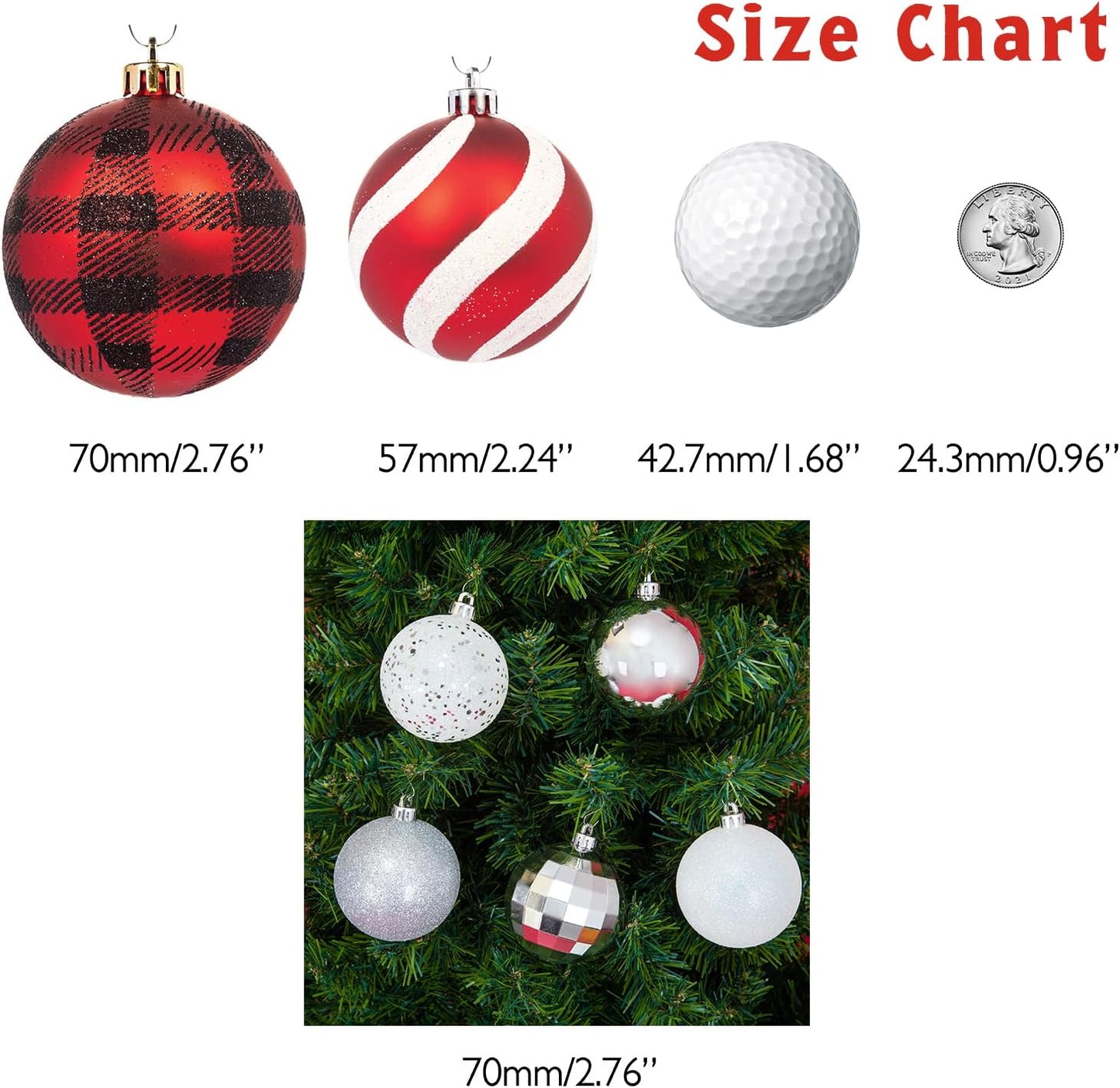Every Day is Christmas Ornaments, Shatterproof Christmas Tree Ornament Set, Christmas Balls Decoration 35 Count (2.75"/70mm, White Silver)