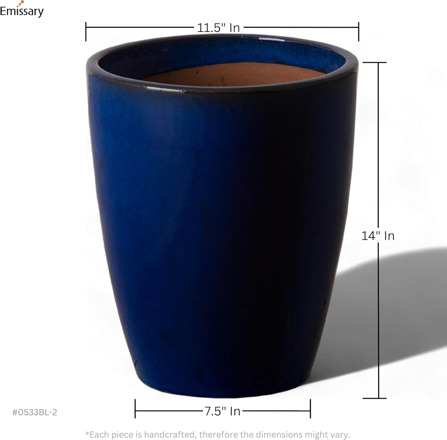 Emissary Home and Garden Bullet 11.5 in. Blue Ceramic Round Planter (11.5 in. L x 11.5 in. W x 14 in. H) with Drainage Hole