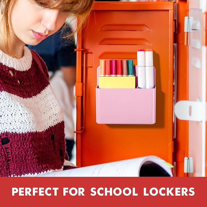 BEYGORM 2 Pack Plastics Magnetic Pen Holder for Refrigerator, Dry Erase Marker Holder for Whiteboard，Magnet School Locker Organizer Accessories, Pencil Cup, Pen Caddy, Classroom Organization(Pink)