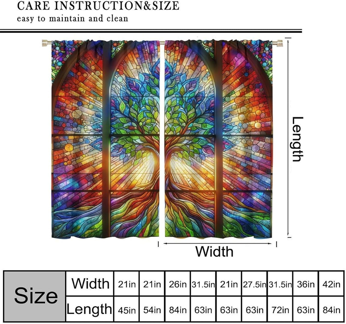 Stained Glass Curtains,Tree of Life Colorful Abstract Art Home Decor Drapes for Bedroom Living Room Kitchen Window Treatment 2 Panels Set Total Size 42" W X 45" L Inch