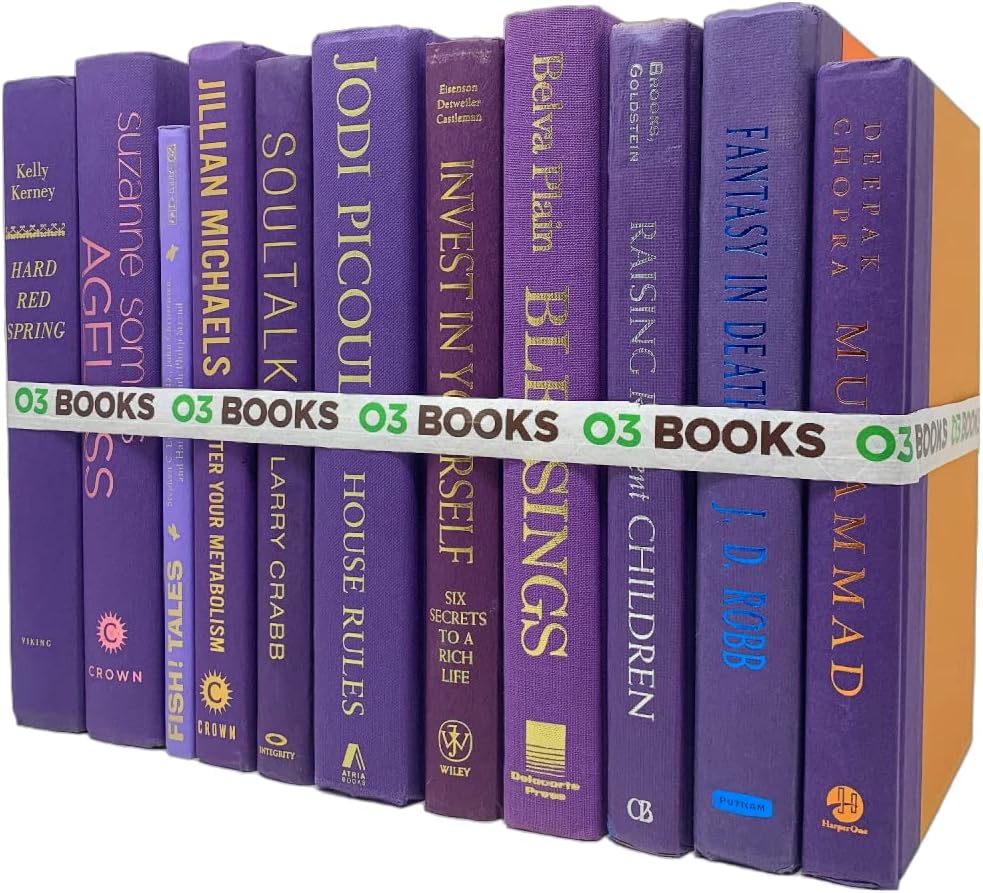 Curated Decorative Books Hardcover Décor Books for Home Décor, Choose Color, Interior Design, Office, Wedding Display, Instant Library, or Staging (One Foot, Purple)