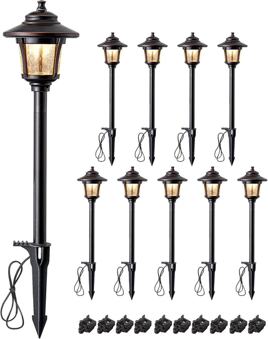 EDISHINE Low Voltage Pathway Lights Wired, 12V 3W 120LM 3000K Seed Glass Outdoor Landscape Lighting with Connectors, ORB Waterproof Electric LED Landscape Path Lights for Walkway Garden Yard, 10 Pack