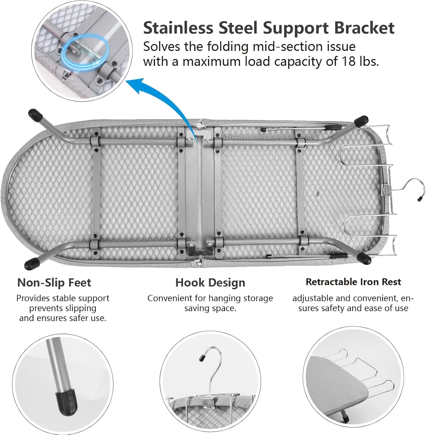 Metal Tabletop Ironing Board with Iron Rest, Portable Ironing Board Small with Heat Resistant Cotton Cover, Mini Iron Board for Small Space and Travel, 32 x 12 Inch (Black)