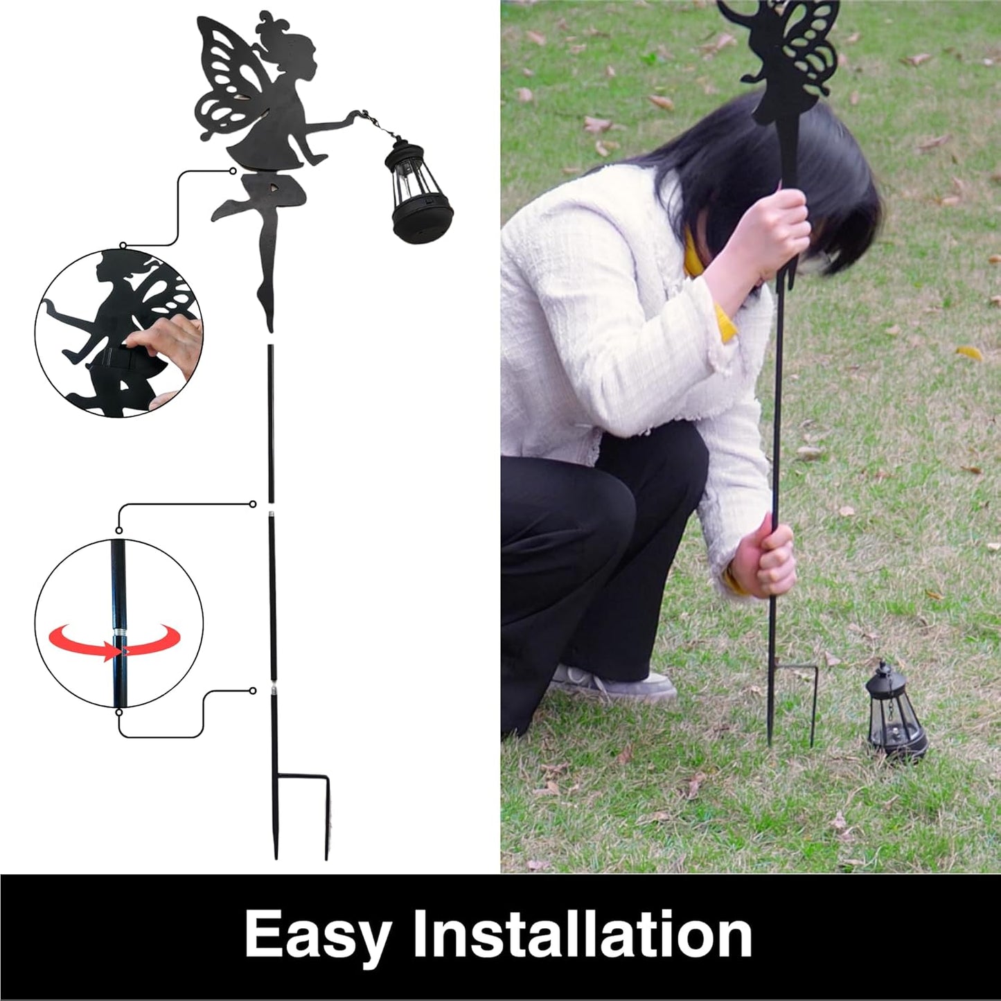 Fairy Garden Accessories Lawn Ornaments 1 Pair - Solar Lights Halloween Decorations Outdoor Garden Statue, Metal Stakes Decorative Figurines for Yard Decor, Patio (Type A Color-Shifting Lighting)